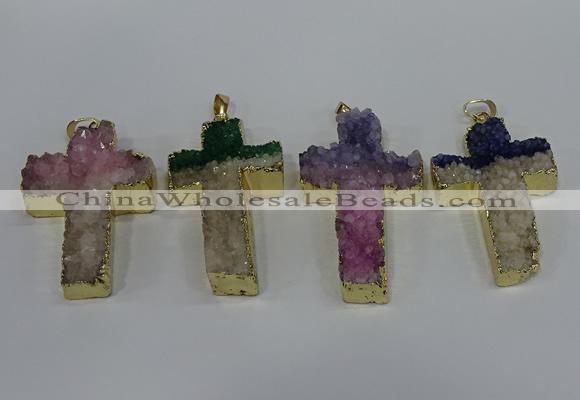 NGP4182 30*48mm - 32*50mm cross druzy quartz pendants wholesale