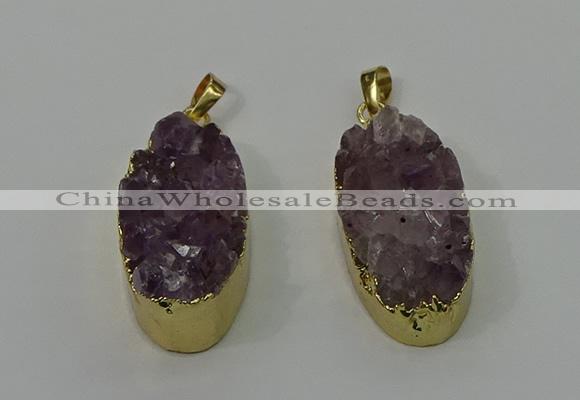 NGP4242 18*35mm oval druzy amethyst pendants wholesale