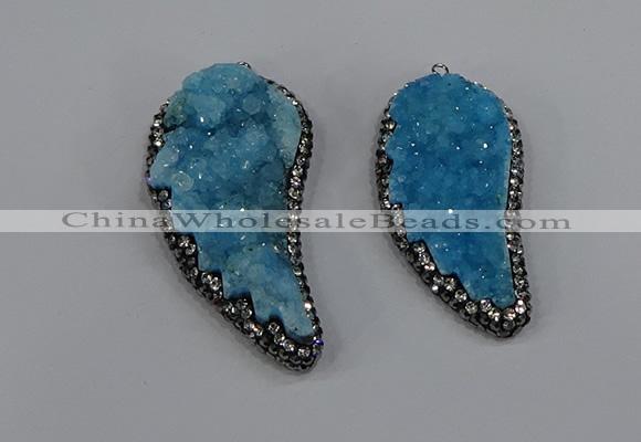 NGP4317 20*40mm - 25*50mm wing-shaped druzy quartz pendants