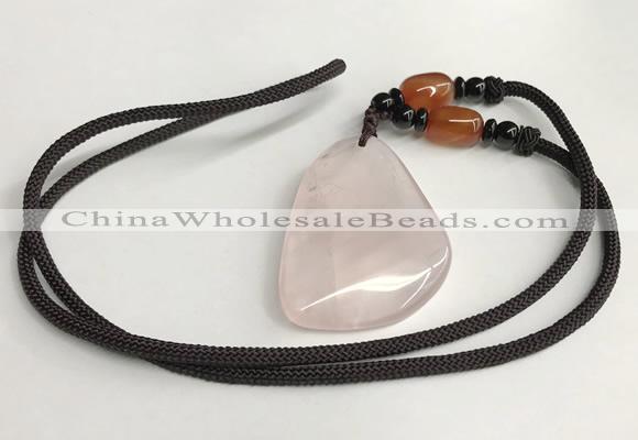 NGP5591 Rose quartz freeform pendant with nylon cord necklace