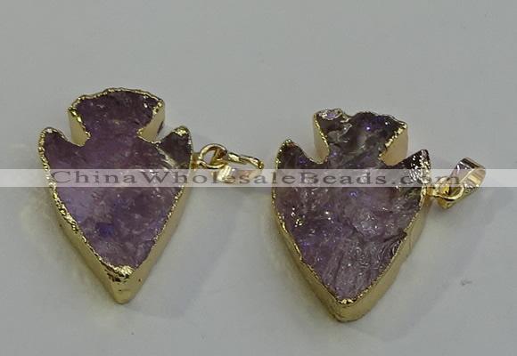 NGP6011 25*30mm - 30*35mm arrowhead amethyst pendants