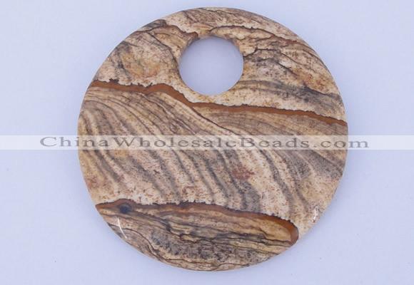 NGP619 5pcs 6*50mm picture jasper gemstone donut pendants wholesale