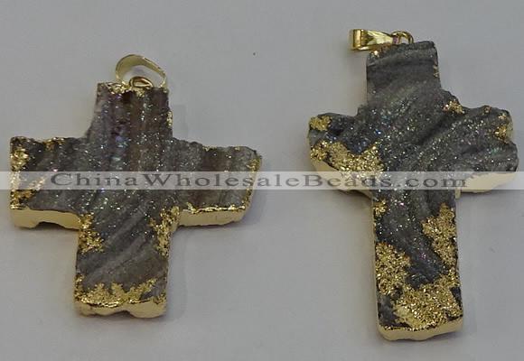 NGP6282 40*45mm - 35*55mm cross druzy agate pendants