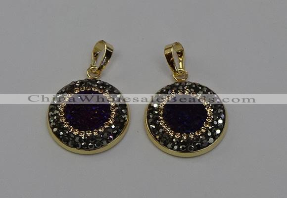 NGP6585 22mm - 22mm coin plated druzy agate gemstone pendants