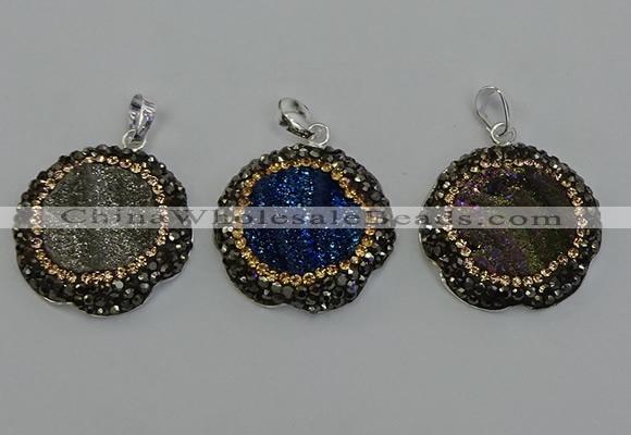 NGP6598 28mm - 30mm flower plated druzy agate gemstone pendants