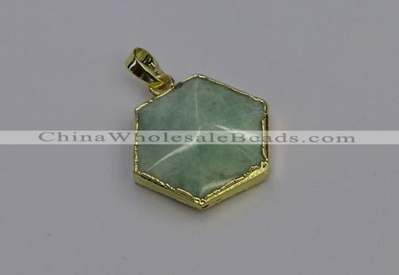 NGP6812 24*25mm hexagon amazonite gemstone pendants wholesale