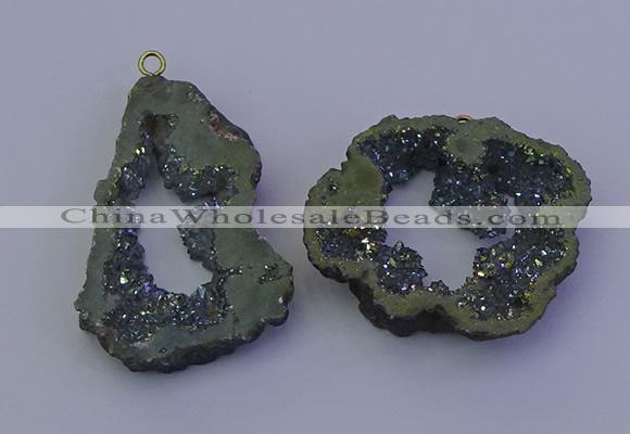 NGP6847 35*45mm - 40*50mm freeform plated druzy agate pendants