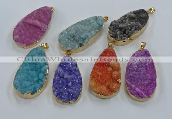 NGP8520 25*48mm - 27*52mm flat teardrop druzy agate pendants