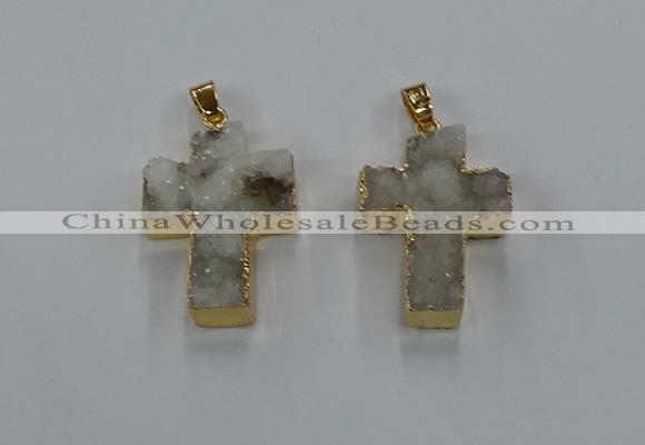 NGP8532 22*30mm - 25*35mm cross druzy agate pendants wholesale