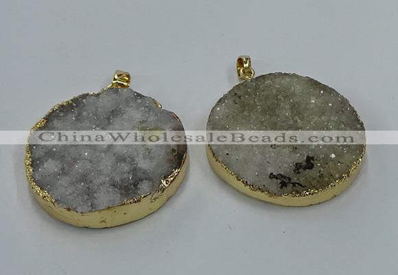 NGP8553 38mm - 40mm flat round druzy agate pendants wholesale