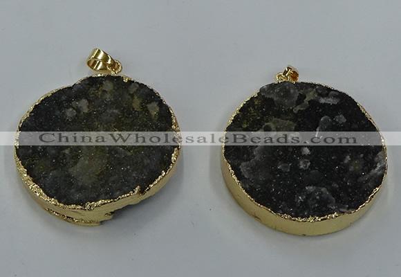 NGP8561 38mm - 40mm flat round druzy agate pendants wholesale