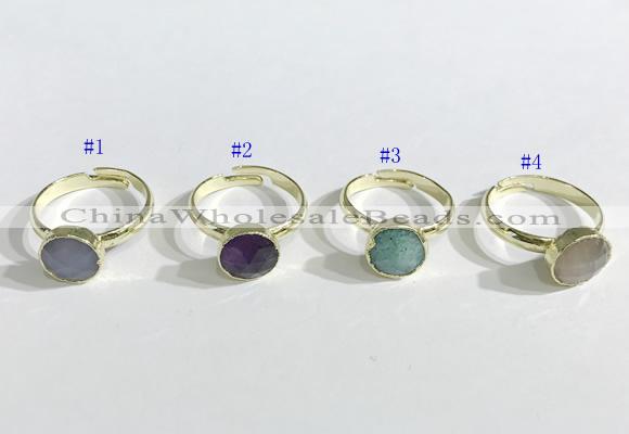 NGR1102 10mm faceted coin  mixed gemstone rings wholesale