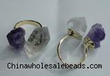 NGR77 13*18mm - 15*25mm faceted nuggets white crystal & amethyst rings