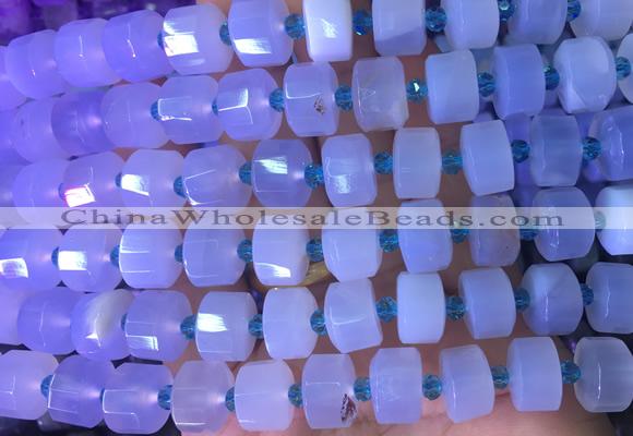 RBBS19 15 inches 8*12mm faceted wheel blue chalcedony gemstone beads