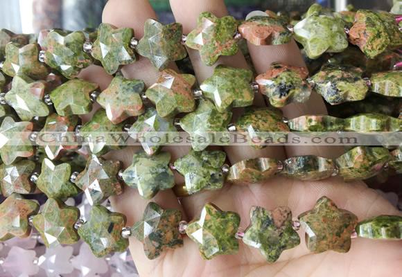 RGBS52 15 inches 14mm faceted star unakite beads wholesale