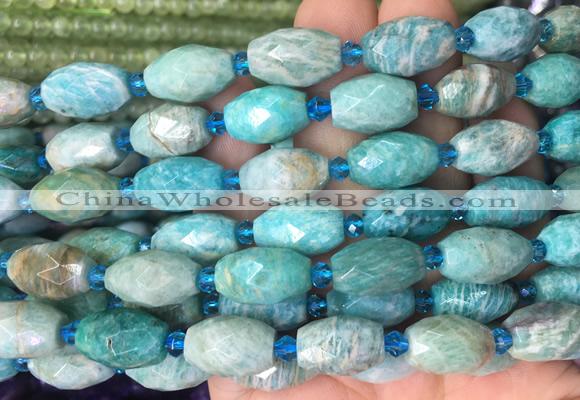 RIBS18 15 inches 10*14mm faceted rice amazonite gemstone beads