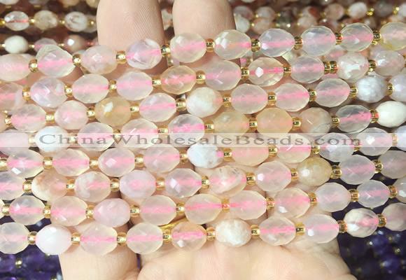 RIBS28 15 inches 6*8mm faceted rice sakura agate gemstone beads