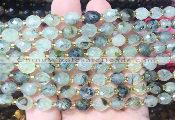 RIBS37 15 inches 6*8mm faceted rice prehnite gemstone beads