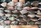 TRBS38 15 inches 13*18mm flat teardrop black veined rhodonite gemstone beads