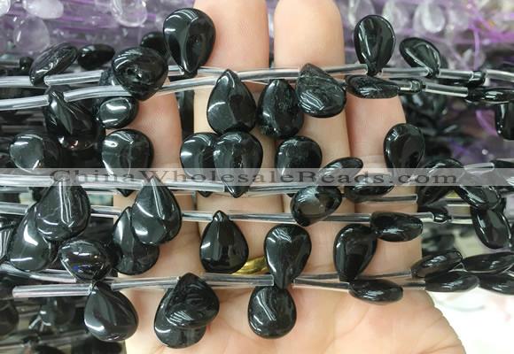 TRBS89 Top drilled 10*14mm flat teardrop black tourmaline gemstone beads