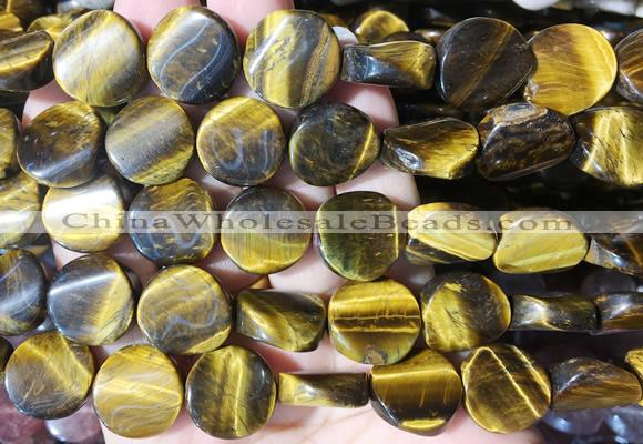 TWBS58 15 inches 16mm twist coin yellow tiger eye beads wholesale