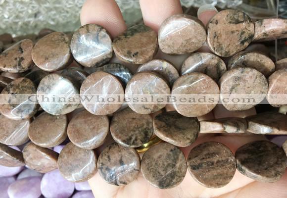 TWBS68 15 inches 16mm twist coin black veined rhodonite beads wholesale