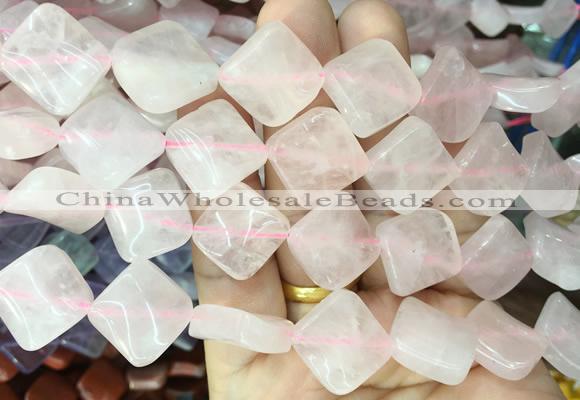 TWBS81 15 inches 16mm twist diamond rose quartz beads wholesale