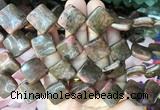 TWBS94 15 inches 16mm twist diamond black veined rhodonite beads wholesale